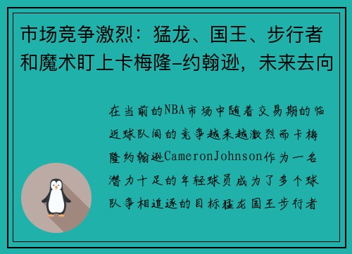 市场竞争激烈：猛龙、国王、步行者和魔术盯上卡梅隆-约翰逊，未来去向成谜