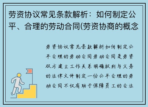 劳资协议常见条款解析：如何制定公平、合理的劳动合同(劳资协商的概念及意义)