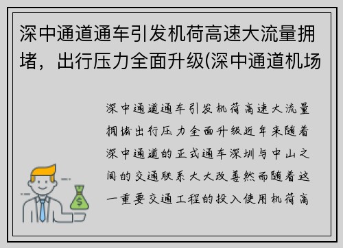 深中通道通车引发机荷高速大流量拥堵，出行压力全面升级(深中通道机场互通规划图)