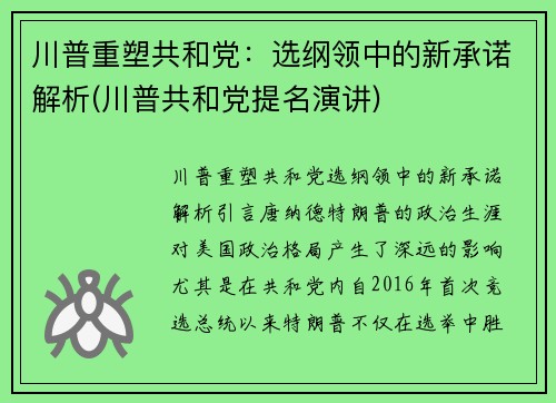 川普重塑共和党:选纲领中的新承诺解析(川普共和党提名演讲)