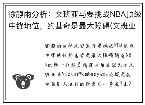 徐静雨分析：文班亚马要挑战NBA顶级中锋地位，约基奇是最大障碍(文班亚马 虎扑)